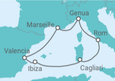 Reiseroute der Kreuzfahrt  Italien, Frankreich, Spanien - MSC Cruises