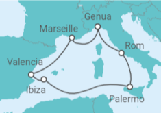 Reiseroute der Kreuzfahrt  Italien, Spanien, Frankreich - MSC Cruises