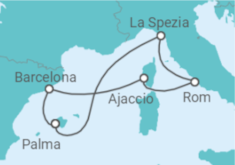 Reiseroute der Kreuzfahrt  Spanien, Italien, Frankreich - mit Flug - AIDA