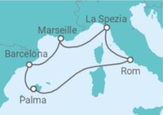 Reiseroute der Kreuzfahrt  7 Nächte - Höhepunkte des Westlichen Mittelmeers - ab/bis Palma - Mein Schiff