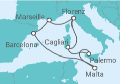 Reiseroute der Kreuzfahrt  Italien, Malta, Spanien - MSC Cruises