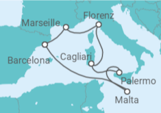 Reiseroute der Kreuzfahrt  Italien, Malta, Spanien, Frankreich - MSC Cruises