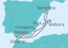 Reiseroute der Kreuzfahrt  Spanien, Gibraltar - AIDA