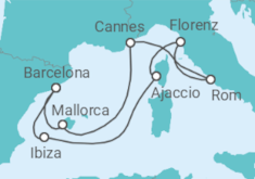 Reiseroute der Kreuzfahrt  Spanien, Frankreich, Italien - Virgin Voyages