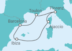 Reiseroute der Kreuzfahrt  Frankreich, Italien, Spanien - Virgin Voyages