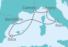 Reiseroute der Kreuzfahrt  Italien, Frankreich, Spanien - Virgin Voyages