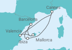 Reiseroute der Kreuzfahrt  Spanien, Frankreich - Virgin Voyages