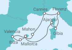 Reiseroute der Kreuzfahrt  Mittelmeerinseln mit Sonnenfinsternis ab Mallorca - AIDA