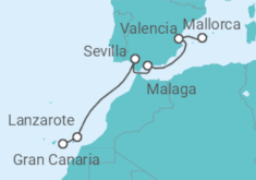 Reiseroute der Kreuzfahrt  Von Mallorca nach Gran Canaria 2 - AIDA