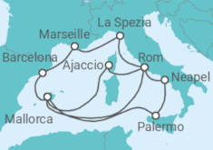 Reiseroute der Kreuzfahrt  14 Nächte - La dolce vita und große Momente - ab/bis Palma - Mein Schiff