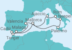Reiseroute der Kreuzfahrt  14 Nächte - Spaniens Südküste und mediterrane Inselwelten - ab/bis Palma - mit Flug - Mein Schiff