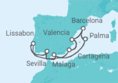 Reiseroute der Kreuzfahrt  Spanien & Portugal mit Sonnenfinsternis - AIDA