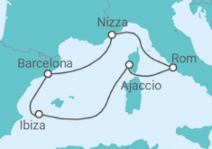 Reiseroute der Kreuzfahrt  Frankreich, Italien, Spanien - Virgin Voyages