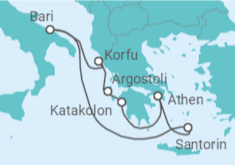 Reiseroute der Kreuzfahrt  Griechenland All Inclusive & Apulien - MSC Cruises