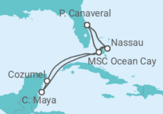 Reiseroute der Kreuzfahrt  Bahamas, Mexiko, USA Alles Inklusive - MSC Cruises