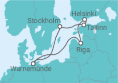 Reiseroute der Kreuzfahrt  Ostsee ab Warnemünde - mit Flug - AIDA