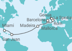 Reiseroute der Kreuzfahrt  Italien, Spanien, Portugal, Puerto Rico - MSC Cruises
