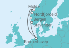 Reiseroute der Kreuzfahrt  7 Nächte - Norwegens Fjordwelten - ab/bis Bremerhaven - Mein Schiff