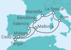 Reiseroute der Kreuzfahrt  14 Nächte - Kulturelle Vielfalt im westlichen Mittelmeer - ab/bis Palma - Mein Schiff