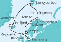 Reiseroute der Kreuzfahrt  Highlights am Polarkreis ab Hamburg - AIDA