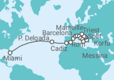 Reiseroute der Kreuzfahrt  Von Miami nach Triest (Italien) - Oceania Cruises