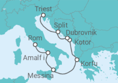Reiseroute der Kreuzfahrt  Italien, Griechenland, Montenegro, Kroatien - Oceania Cruises