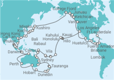 Reiseroute der Kreuzfahrt  WC Grand Circle Pacific - Ft.  Lauderdale to Los Angeles - Princess Cruises