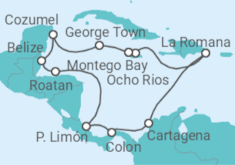 Reiseroute der Kreuzfahrt  14 Nächte - Best of Mittelamerika - ab/bis Montego Bay - mit Flug - Mein Schiff
