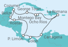 Reiseroute der Kreuzfahrt  14 Nächte - Best of Mittelamerika - ab/bis La Romana - mit Flug - Mein Schiff