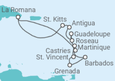 Reiseroute der Kreuzfahrt  14 Nächte - Karibische Inseln - ab/bis La Romana - Mein Schiff