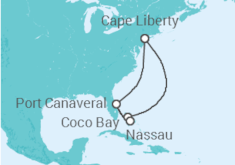 Reiseroute der Kreuzfahrt  USA, Bahamas - Royal Caribbean