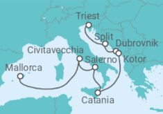 Reiseroute der Kreuzfahrt  10 Nächte - Adriaperlen und Höhepunkte Italiens - ab Triest/bis Palma - mit Flug - Mein Schiff