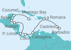 Reiseroute der Kreuzfahrt  14 Nächte - Best of Mittelamerika - ab Montego Bay/bis Bridgetown - mit Flug - Mein Schiff