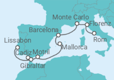 Reiseroute der Kreuzfahrt  Italien, Monaco, Spanien, Gibraltar - Oceania Cruises