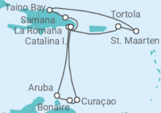 Reiseroute der Kreuzfahrt  14 Nächte - Karibische Inselwelten - ab/bis La Romana - Mein Schiff