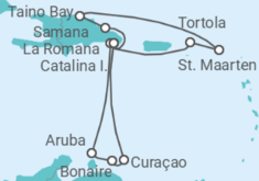 Reiseroute der Kreuzfahrt  14 Nächte - Karibische Inselwelten - ab/bis La Romana - Mein Schiff