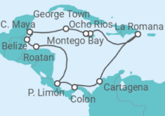 Reiseroute der Kreuzfahrt  14 Nächte - Best of Mittelamerika - ab/bis Montego Bay - Mein Schiff