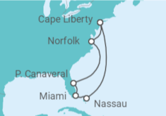 Reiseroute der Kreuzfahrt  10 Nächte - Florida und Bahamas - ab/bis Bayonne (New York) - mit Flug - Mein Schiff