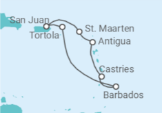 Reiseroute der Kreuzfahrt  Britische Jungferninseln, Barbados, St. Lucia, Antigua Und Barbuda, Sint Maarten - Virgin Voyages