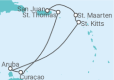 Reiseroute der Kreuzfahrt  Amerikanische Jungferninseln, Curaçao, Aruba, Sint Maarten - Virgin Voyages