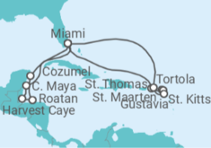 Reiseroute der Kreuzfahrt  Mexiko, Honduras, USA, Amerikanische Jungferninseln, Sint Maarten, Guadeloupe, Britische Jungfern... - Oceania Cruises