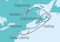 Reiseroute der Kreuzfahrt  14 Nächte - Ostküste der USA und Kanada - ab/bis Bayonne (New York) - Mein Schiff
