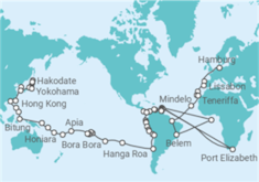 Reiseroute der Kreuzfahrt  Vasco da Gama Weltreise 2026-2027 - Nicko Cruises