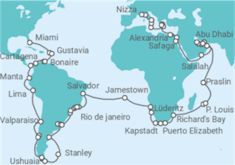 Reiseroute der Kreuzfahrt  Silversea Luxus Weltreise 2028 - Silversea