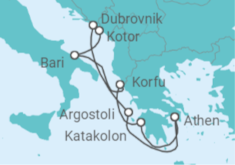 Reiseroute der Kreuzfahrt  Griechenland, Kroatien, Montenegro, Italien - Celestyal Cruises