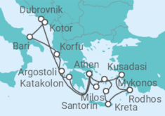 Reiseroute der Kreuzfahrt  Türkei, Griechenland, Kroatien, Montenegro, Italien - Celestyal Cruises