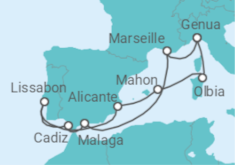 Reiseroute der Kreuzfahrt  Spanien, Portugal, Italien - mit Flug - MSC Cruises