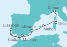 Reiseroute der Kreuzfahrt  Spanien, Portugal, Italien - MSC Cruises