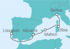 Reiseroute der Kreuzfahrt  Spanien, Italien - MSC Cruises
