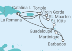 Reiseroute der Kreuzfahrt  Martinique, Guadeloupe, Britische Jungferninseln, Dominikanische Republik, Sint Maarten - MSC Cruises